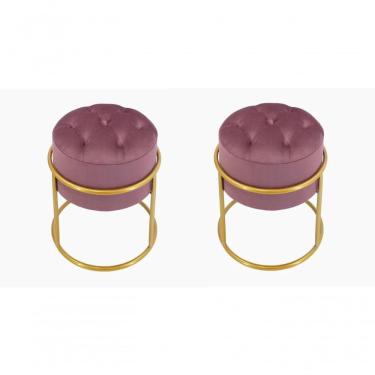 Imagem de Kit 2 Puff Banqueta Estofado Decorativo Base De Ferro Capitonê Suede Rosê Do Lar Móveis E Decoração