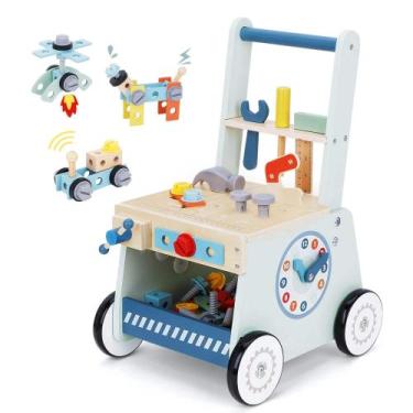 Imagem de Baby Push Walker 2 em 1 de madeira com brinquedo de ferramentas de 1 a