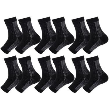 Imagem de Kit 6 pares meias compressão pretas alívia dor pés fascite plantar - S