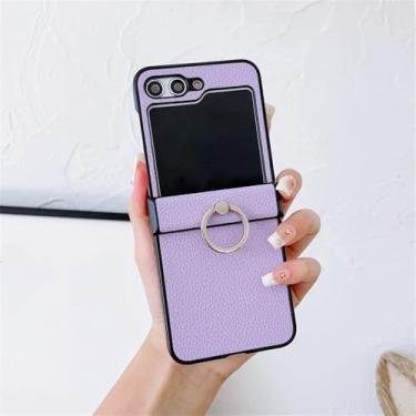Imagem de Capa de suporte de anel de diamante com padrão de couro para Samsung Z Flip 6 5 4 3 ZFlip 6 Flip 5 4 Suporte de anel 3 em 1 capa, roxa, para Samsung Z Flip4
