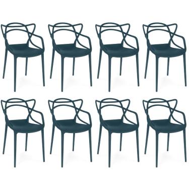 Imagem de Kit 8 Cadeiras De Jantar Allegra Design Empilhável - Azul Marinho