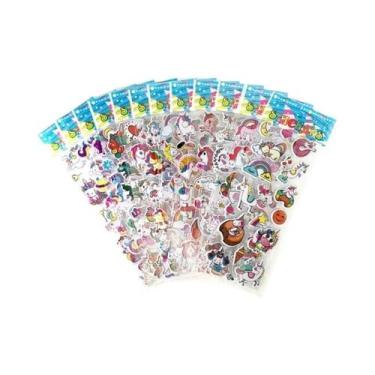 Imagem de Adesivos De PVC 3D De Unicórnio Kawaii Com Bolhas, 12 Folhas/Conjunto 