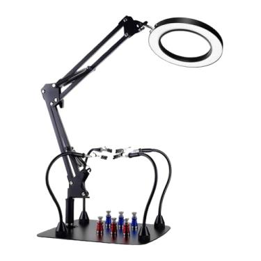 Imagem de harayaa Estação de solda Helping Hands, luz de mesa, ferramenta de solda de terceira mão ajustável para leitura, manutenção e reparo