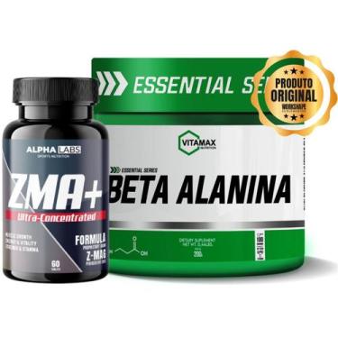 Imagem de Kit Massa Muscular Beta Alanina Pura 200g + ZMA Vitamina Original 60Ca