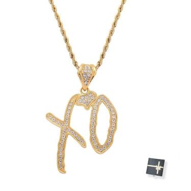 Imagem de Colar Hip Hop XO Pingente Hip Hop Rock Rapper Joias Colar para Mulheres Homens Zircônia Cúbica Xo Letra Colar Pingente Colar Joias Presente, Medium, Aço inoxidável, Zircônia cúbica