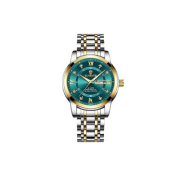 Imagem de Relógio Masculino Luxo, Mostrador Verde Esmeralda, Pulseira Bicolor em Aço Inoxidável, Detalhes em Dourado
