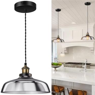 Imagem de LIGHTINN Luminárias pendentes vintage de bronze escovado com sombra de vidro chapeado preto fosco, luzes suspensas para cozinha, ilha, corredor, sala de jantar E26, sem lâmpada, 1 pacote