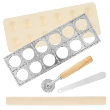 Imagem de LCZNXJJY Prensa para ravióli, molde redondo para fazer bolinhos de massa com 12 furos, rolo de madeira, roda de cortador de ravioli com colher de enchimento, ferramentas para fazer massa para ravioli