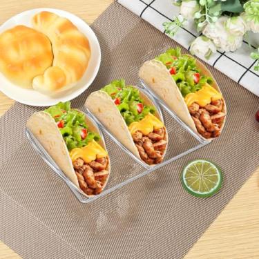 Imagem de DJAPWPX Suporte de taco, 2 peças, de aço inoxidável, suporte de concha de taco, à prova de ferrugem, lavável na lava-louças, suporte de apresentação de tacos para restaurante, bar, festa, casa