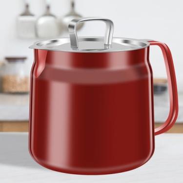 Imagem de DJAPWPX Pote de filtro de óleo com filtro de malha fina de aço inoxidável filtro de óleo com tampa de 1,5 L, recipiente de graxa de bacon, armazenamento de óleo, lata de graxa para cozinhas