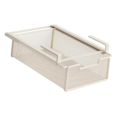 Imagem de ＫＬＫＣＭＳ Gaveta suspensa deslizante sob o armário, organizador de cesta de prateleira de arame para armário, sala de jantar e casa, Branco