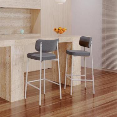 Imagem de Banqueta Alta Alloa Tecido Mesclado Est.Branca - Metalig