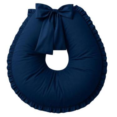 Imagem de Almofada de Amamentação bebê azul marinho com laço e babado - MONZILLO