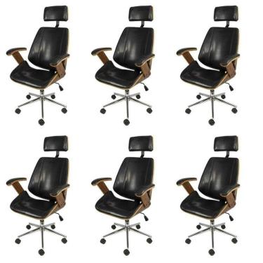 Imagem de Kit 6 Cadeiras para Escritorio Presidente Bergen 3331 Preto