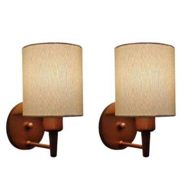 Imagem de Kit-2 Arandela Cilíndrica Md-2009 Base Cobre Cúpula Em Tecido 14x15cm Algodão Crú - Bivolt