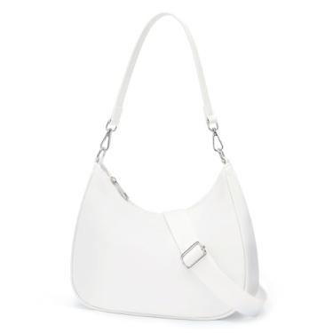 Imagem de CHOLISS Bolsa de ombro pequena crescente para mulheres - Bolsa transversal de nylon 2 em 1, bolsa moderna para o dia a dia com alças ajustáveis, Branca - 28 x 14 x 7,6 cm, Small, Bolsa de ombro