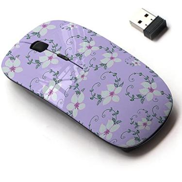 Imagem de Mouse sem fio de 2,4 G com design de padrão fofo para todos os laptops e desktops com nano receptor - hastes de flores