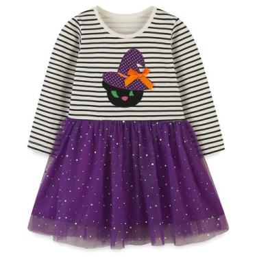 Imagem de Vestido Hongshilian Girls de algodão de manga comprida 6T com abóbora 