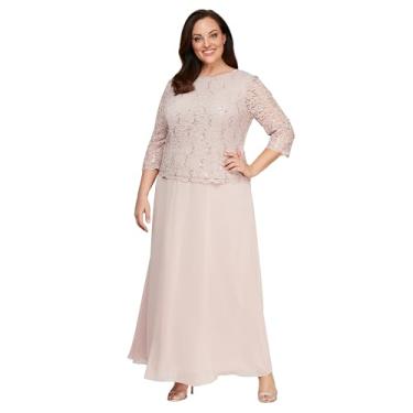 Imagem de Alex Evenings Vestido feminino plus size com corpete de renda com lantejoulas, Concha, rosa, 48