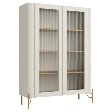 Imagem de Cristaleira Sala De Jantar 2 Portas Vidro Pés Industrial Dourado Naim I03 Luna Louro - Lyam Decor