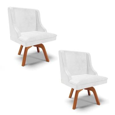 Imagem de Kit 2 Cadeiras Estofadas Base Giratória de Madeira Lia Sintético Premium Branco - Ibiza