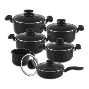 Imagem de Jogo De Panelas 6 Peças Preta Tampa De Vidro