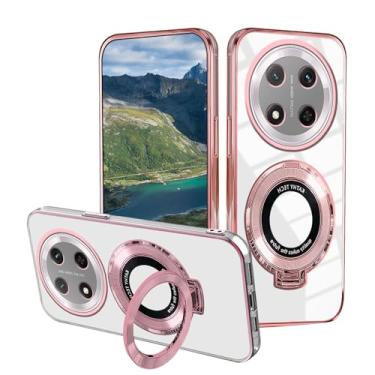 Imagem de Capa compatível com Honor Magic 7 Lite com suporte magnético, capas de telefone Honor X9c silicone acessórios transparentes Funda capa protetora original de luxo à prova de choque (Rosa)