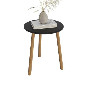 Imagem de Mesa De Canto Redonda Apoio Pes Palito Sala Luxo - Preto