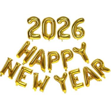 Imagem de Balões dourados de feliz ano novo 2025, balões com número de folha de 40,6 cm, decorações de ano novo de 2025 para artigos de festa de ano novo 2025 decoração de véspera de ano novo