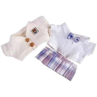 Imagem de niannyyhouse 20cm Plush Doll Clothes Coat White Shirt JK Skirt College Style Cardigan Suit 8in Soft Stuffed Plush Doll Accessories (Beige+Purple)