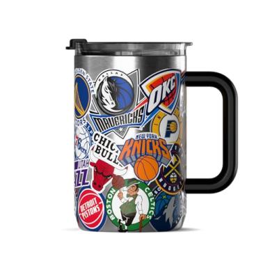 Imagem de Hydrapeak Caneca de viagem NBA All-Team de aço inoxidável de 590 ml com alça e tampa – Copo de café isolado a vácuo com logotipos oficiais da NBA – Copos quentes e frios para fãs de basquete