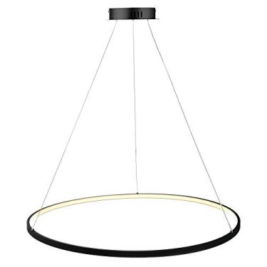 Imagem de 1-Luminária Pendente Circular, Lustre LED de Metal Acrílico Moderno Suspenso Ajustável para Sala de Estar, Quarto, Cozinha, Preto + WarmLight-40cm