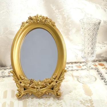 Imagem de Syzornk Espelho de maquiagem vintage dourado pequeno