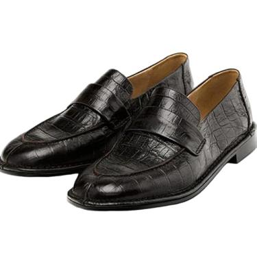 Imagem de Mocassins de couro genuíno vintage francês com estampa de crocodilo preguiçoso, sapatos femininos para mulheres, Marrom, 35