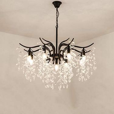 Imagem de Lustre pendente de cristal de luxo, moderno, embutido, para sala de estar, quarto, sala de jantar, escritório, elegante, preto, com luz branca quente, 9 lâmpadas