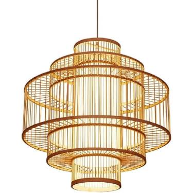 Imagem de B Luminária pendente de lustre preta de 40 cm, estilo retrô japonês, luminária de teto com abajur de vime para sala de estar e bar, luminária de fazenda para decoração natural B, 1 luz