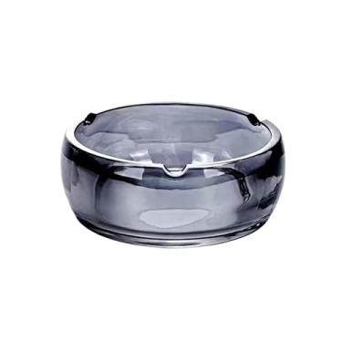 Imagem de Cinzeiro de vidro redondo transparente para sala de estar, escritório, mesa de café, ornamentos de mesa de café, cinzeiro ao ar livre (preto)