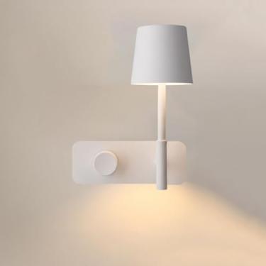 Imagem de Luminária de parede LED interna com interruptor, luminária de parede com porta de carregamento USB, luz quente de 9 W, 3000 K, branca, abajur de cabeceira para quarto, abajur de metal para s