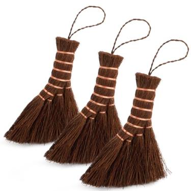 Imagem de Fasmov Pacote com 3 escovas de vassoura de bonsai, vassoura de palha natural com cabo de fio de nylon bordado com cabide, vassoura de mão, escova de mão, vassoura de carro para limpeza de pá de lixo e