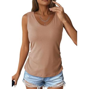 Imagem de Camiseta regata feminina Dokotoo com decote em V, malha canelada, fran