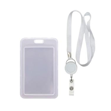 Imagem de Porta Cracha, Porta Cracha Transparente, Cordão com Porta Crachá Vertical Duplo E Roller Retrátil(BRANCO)