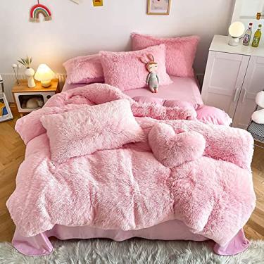 Imagem de Conjunto de capa de edredom felpudo de pele sintética, conjunto de cama ultra macio, conjunto de 4 peças de capa de edredom espesso e mantém quente com fronhas de cama - verde claro Queen 200 x 230 cm