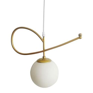 Imagem de YQSLQZZ Iluminação pendente de globo de 1 luz, lustre de iluminação decorativa de cabeceira dourado moderno com sombra de globo de vidro branco, para corredor, sala de jantar, cozinha, ilha