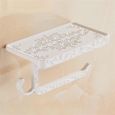Imagem de Prateleiras de banheiro Rack de papel higiênico com prateleira de telefone suporte de papel de banheiro montado na parede (cor: Svart) (Wit)