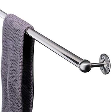 Imagem de DSeenLeap Suporte de toalheiro redondo, trilho de barra de toalha de banho de aço inoxidável 304, suporte de prateleira multifuncional de 30 cm-140 cm de comprimento para cozinha/banheiro/banheiro