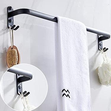 Imagem de Suporte para toalheiro, suporte para toalhas de banheiro, cabide preto prateado para pendurar na parede, barra de toalhas, prateleira de armazenamento/rack duplo/60 cm (rack duplo 40 cm)