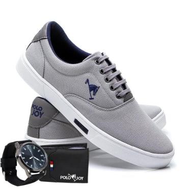 Imagem de Kit Sapatênis Lona com Relógio e Carteira Masculino Casual - Polo Joy,