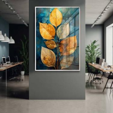 Imagem de Quadro Decorativo com Moldura e Acrilico Cristal Vidro Abstrato Planta