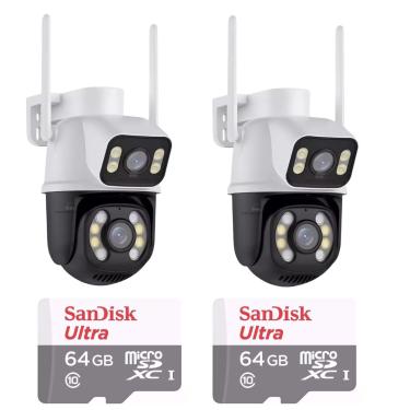 Imagem de Kit 2 Câmera Importada Wi-fi Smart Lente Dupla Externa Cartão de Memória 64gb