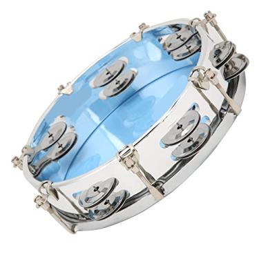 Imagem de ZJchao Pandeiros para Adultos, Pandeiros Tom Ajustável Fileira Dupla Jingle Bells Tambor Portátil para Adultos Instrumento de Percussão 8 Polegadas para Iniciantes (Azul)